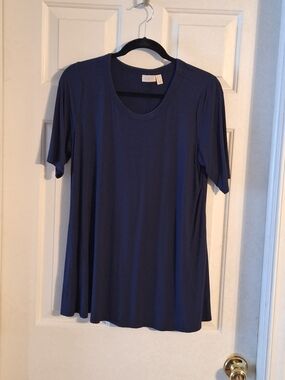 LOGO by Lori Goldstein Navy Short-Sleeve Scoop Neck Tunic